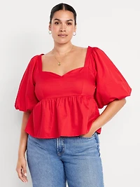 Puff-Sleeve Poplin Peplum Top