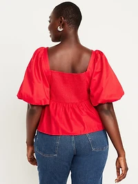 Puff-Sleeve Poplin Peplum Top