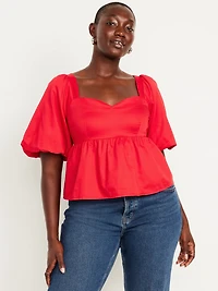 Puff-Sleeve Poplin Peplum Top