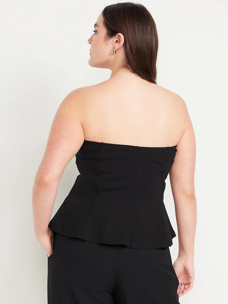 Ponte-Knit Cropped Peplum Tube Top