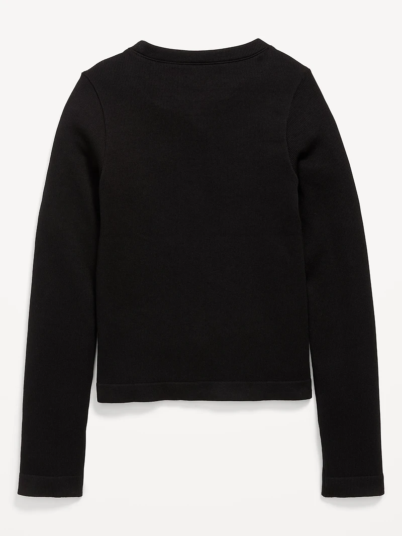 Fitted Seamless Long-Sleeve Ribbed Performance Top for Girls