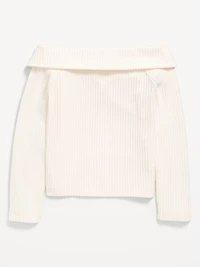 CozePlush Off-Shoulder Long-Sleeve Ribbed Top for Girls
