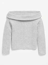 CozePlush Off-Shoulder Long-Sleeve Ribbed Top for Girls