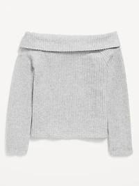CozePlush Off-Shoulder Long-Sleeve Ribbed Top for Girls