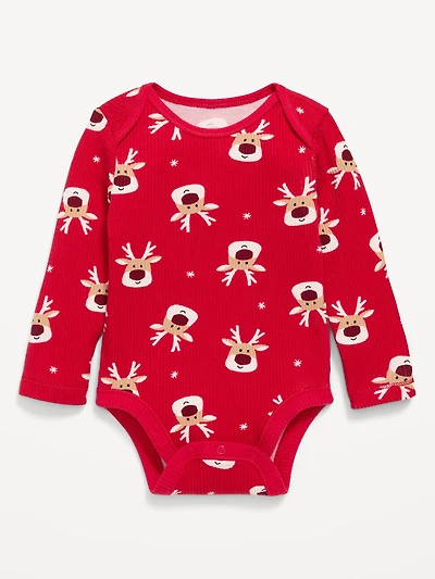 Printed Long-Sleeve Ribbed Unisex Bodysuit for Baby