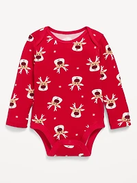 Printed Long-Sleeve Ribbed Unisex Bodysuit for Baby