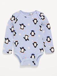 Printed Long-Sleeve Ribbed Unisex Bodysuit for Baby