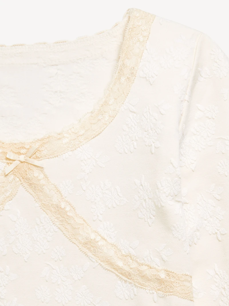 Fitted Long-Sleeve Lace-Trim Top for Girls