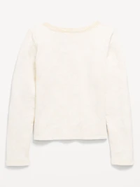 Fitted Long-Sleeve Lace-Trim Top for Girls