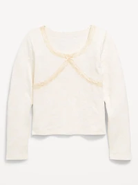 Fitted Long-Sleeve Lace-Trim Top for Girls