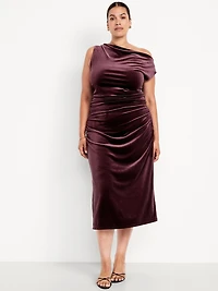 High-Waisted Ruched Velvet Midi Skirt