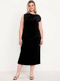 High-Waisted Ruched Velvet Midi Skirt