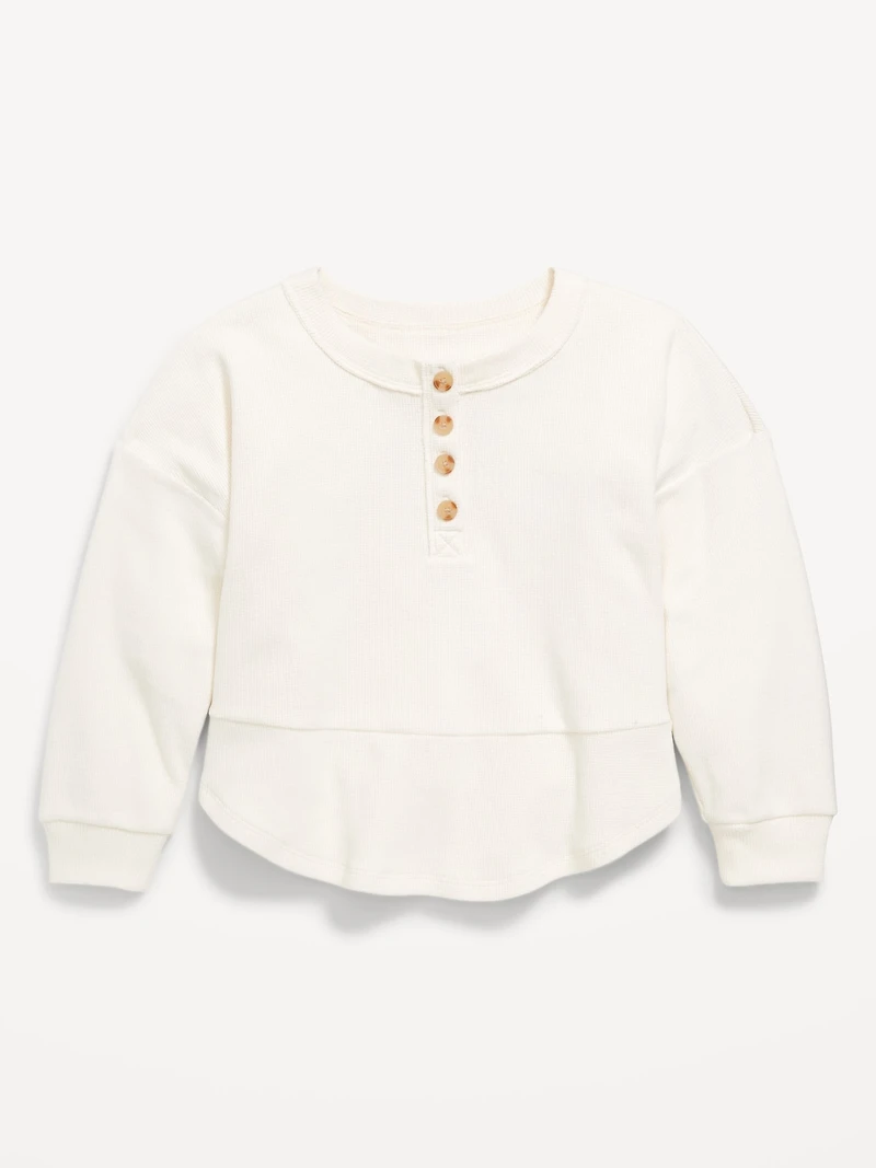 CozePlush Oversized Thermal-Knit Henley Top for Girls
