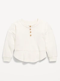 CozePlush Oversized Thermal-Knit Henley Top for Girls