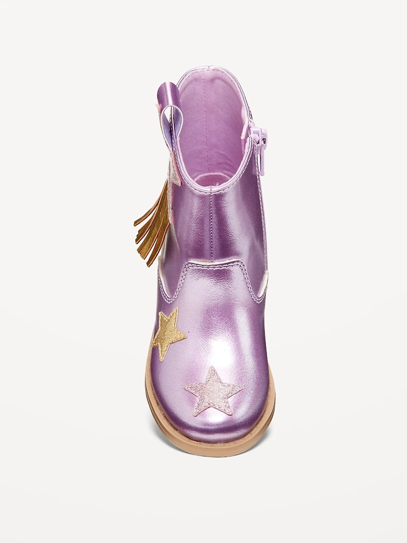 Shiny Side-Zip Western Boots for Toddler Girls