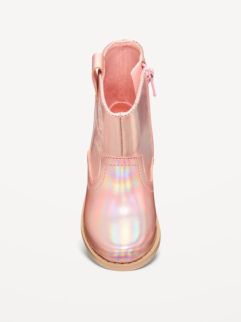 Shiny Side-Zip Western Boots for Toddler Girls