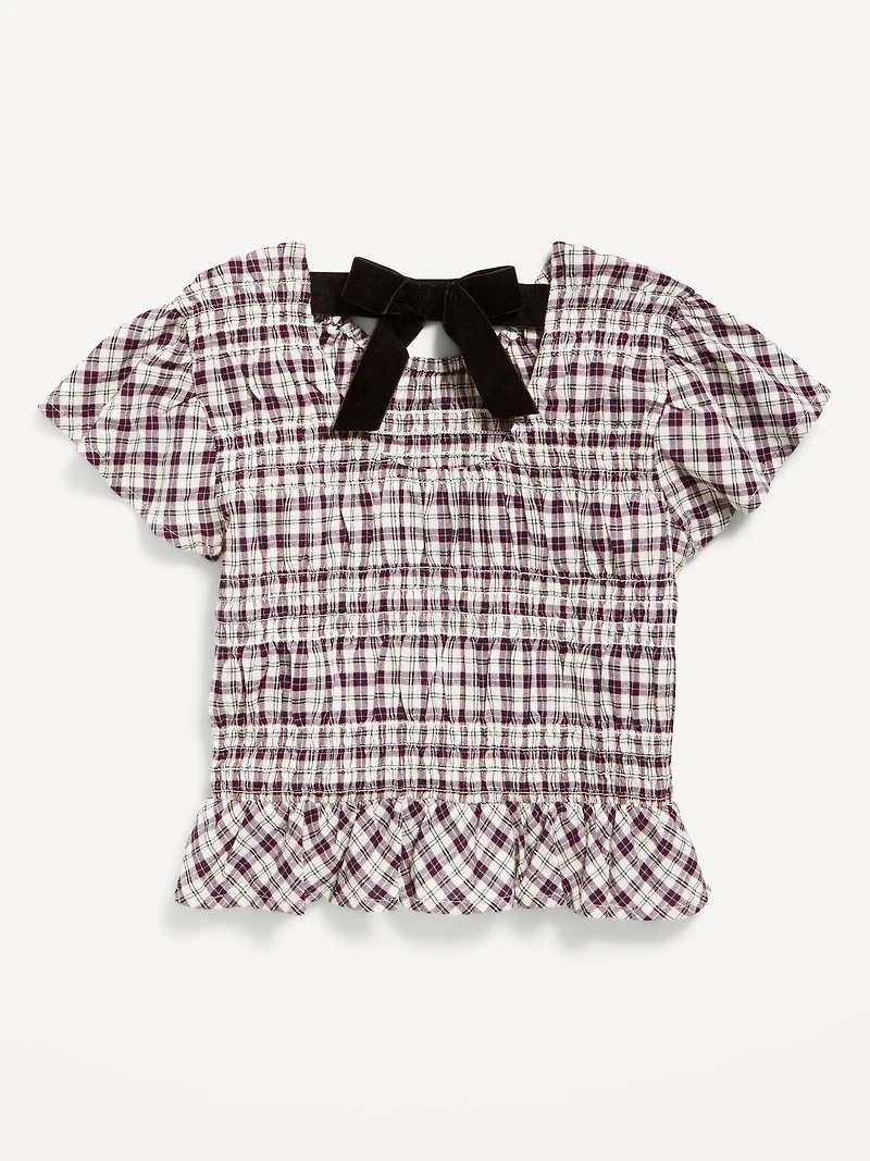 Short-Sleeve Plaid Smocked Top for Girls