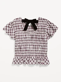 Short-Sleeve Plaid Smocked Top for Girls