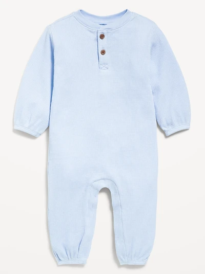 Long-Sleeve Henley Waffle-Knit One-Piece for Baby