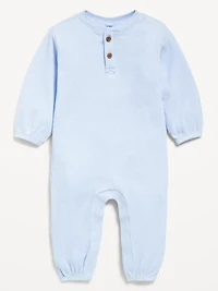 Long-Sleeve Henley Waffle-Knit One-Piece for Baby