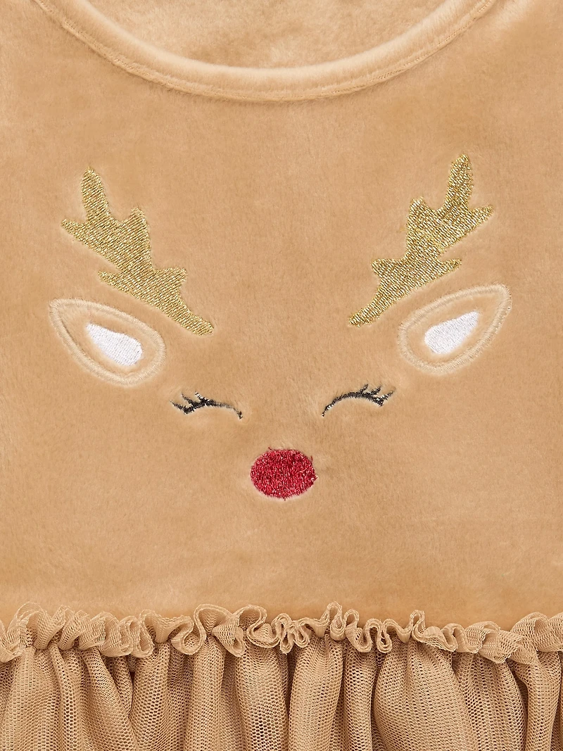 Long-Sleeve Fit and Flare Velour Holiday Tutu Dress for Baby