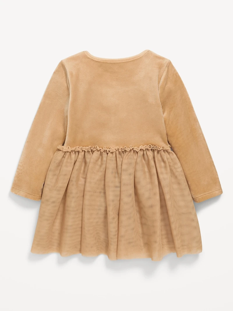 Long-Sleeve Fit and Flare Velour Holiday Tutu Dress for Baby