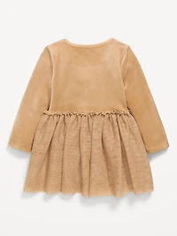 Long-Sleeve Fit and Flare Velour Holiday Tutu Dress for Baby