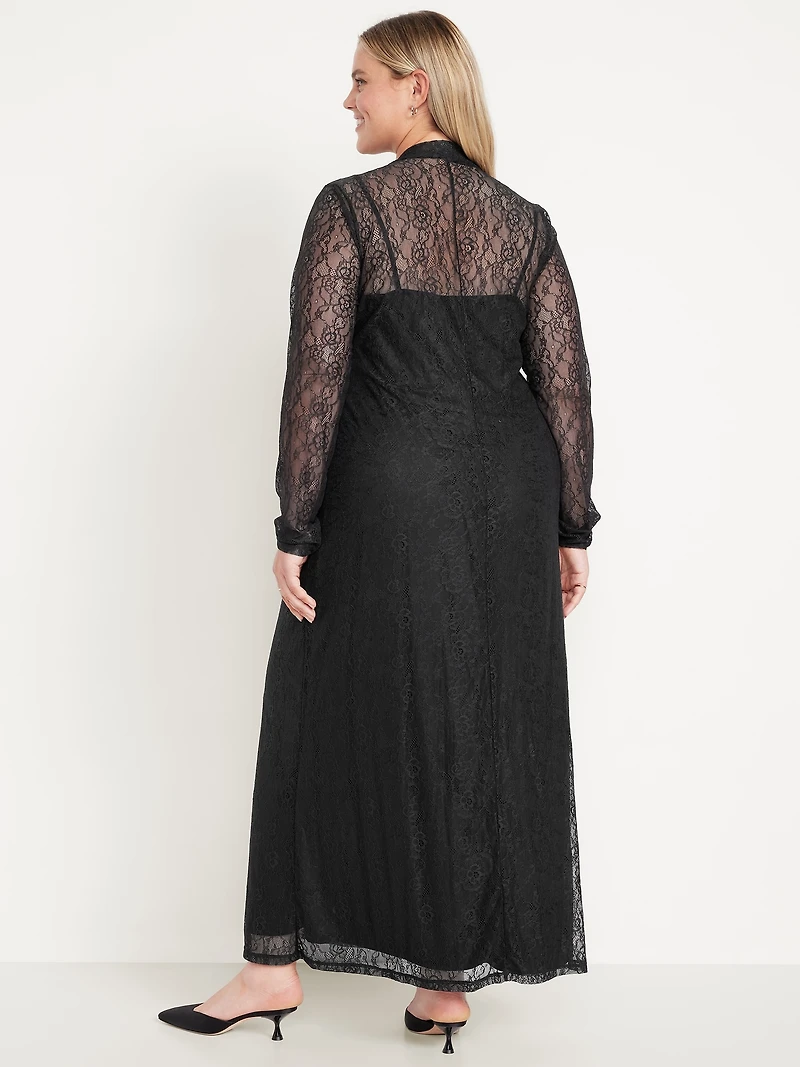 Mock Neck Lace Maxi Dress