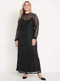 Mock Neck Lace Maxi Dress