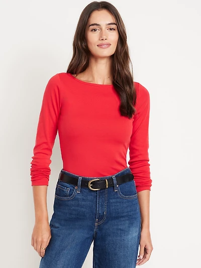 Snug Long-Sleeve Boat-Neck T-Shirt