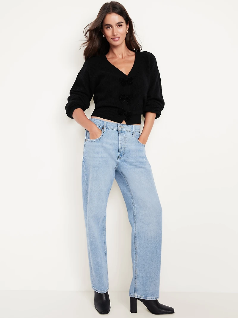 SoSoft V-Neck Bow-Front Cardigan Sweater