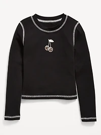 Fitted Long-Sleeve Ribbed Graphic T-Shirt for Girls