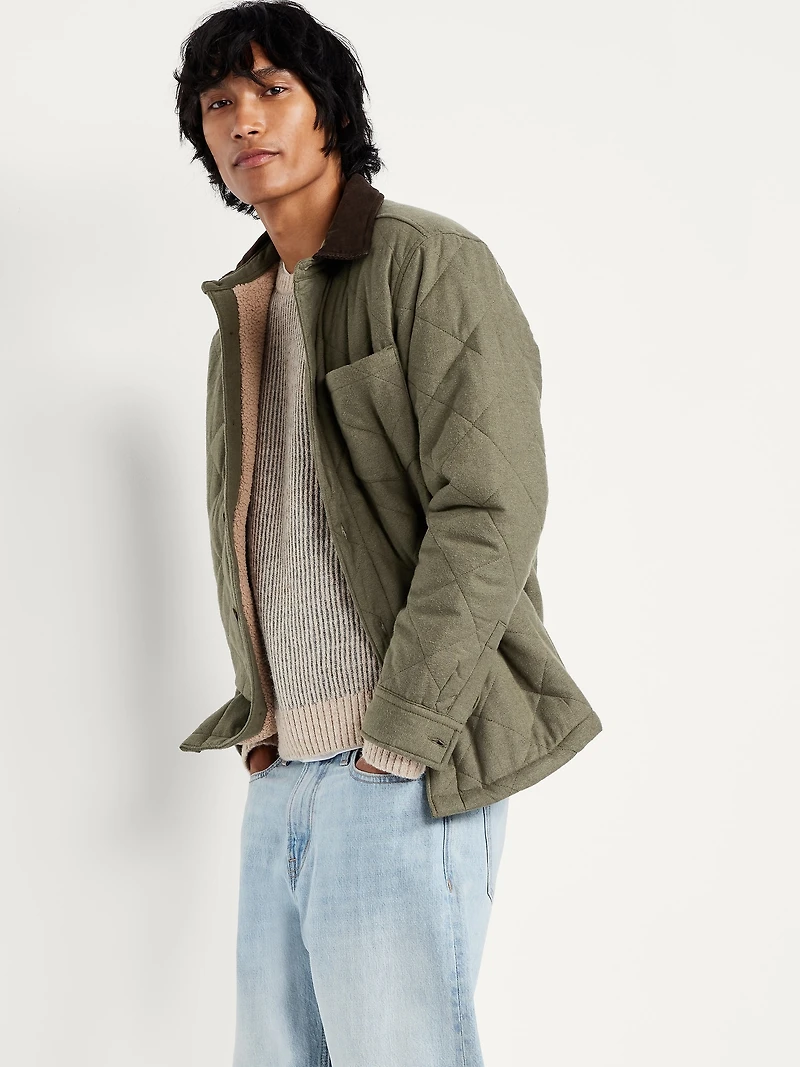 Sherpa-Lined Quilted Flannel Shacket