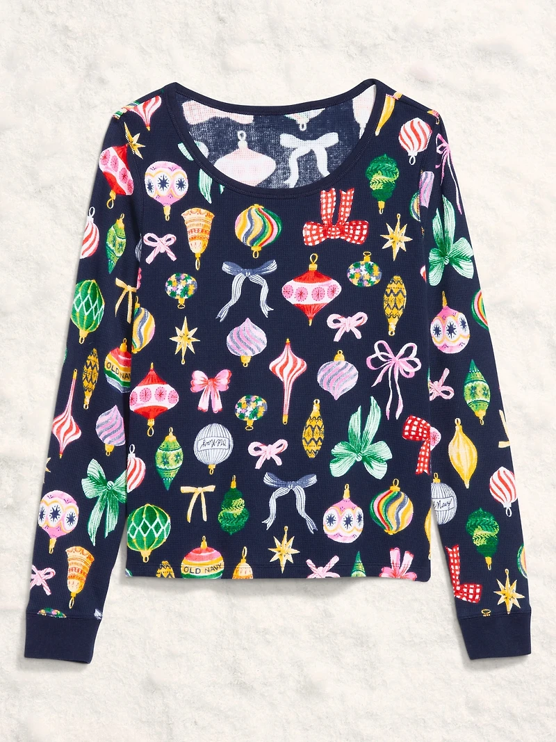 Scoop-Neck Waffle Pajama Top for Women