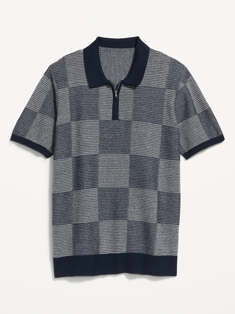 Quarter-Zip Check Polo Sweater