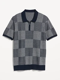 Quarter-Zip Check Polo Sweater