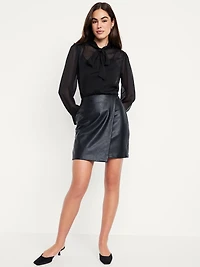 Long-Sleeve Tie-Neck Chiffon Top