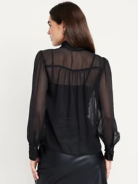 Long-Sleeve Tie-Neck Chiffon Top