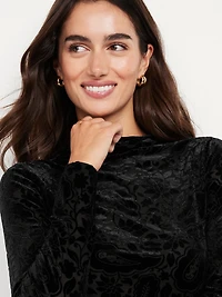 Mock-Neck Long-Sleeve Velvet Top