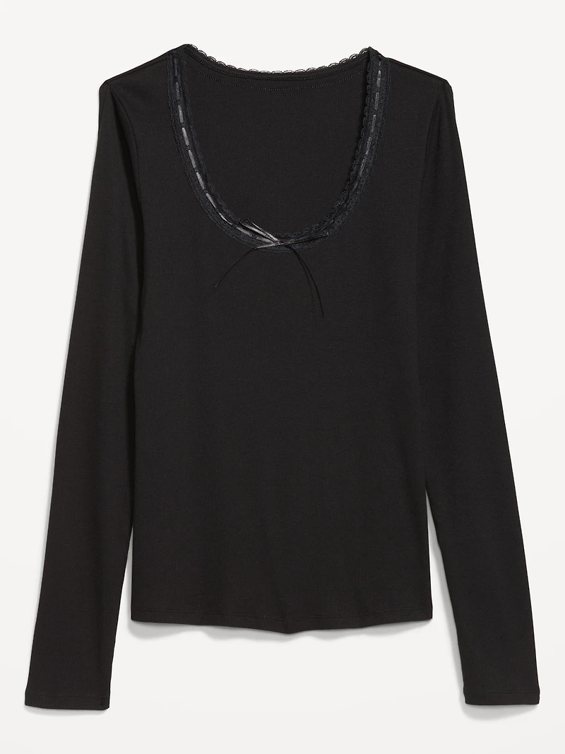 Scoop-Neck Long-Sleeve Ribbed Top