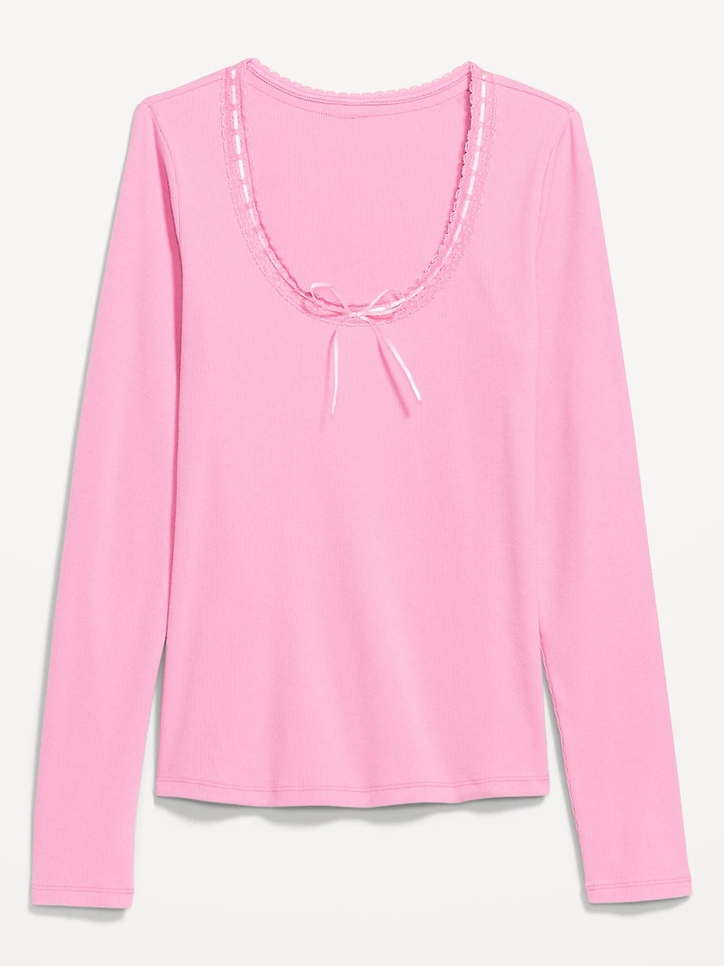Scoop-Neck Long-Sleeve Ribbed Top