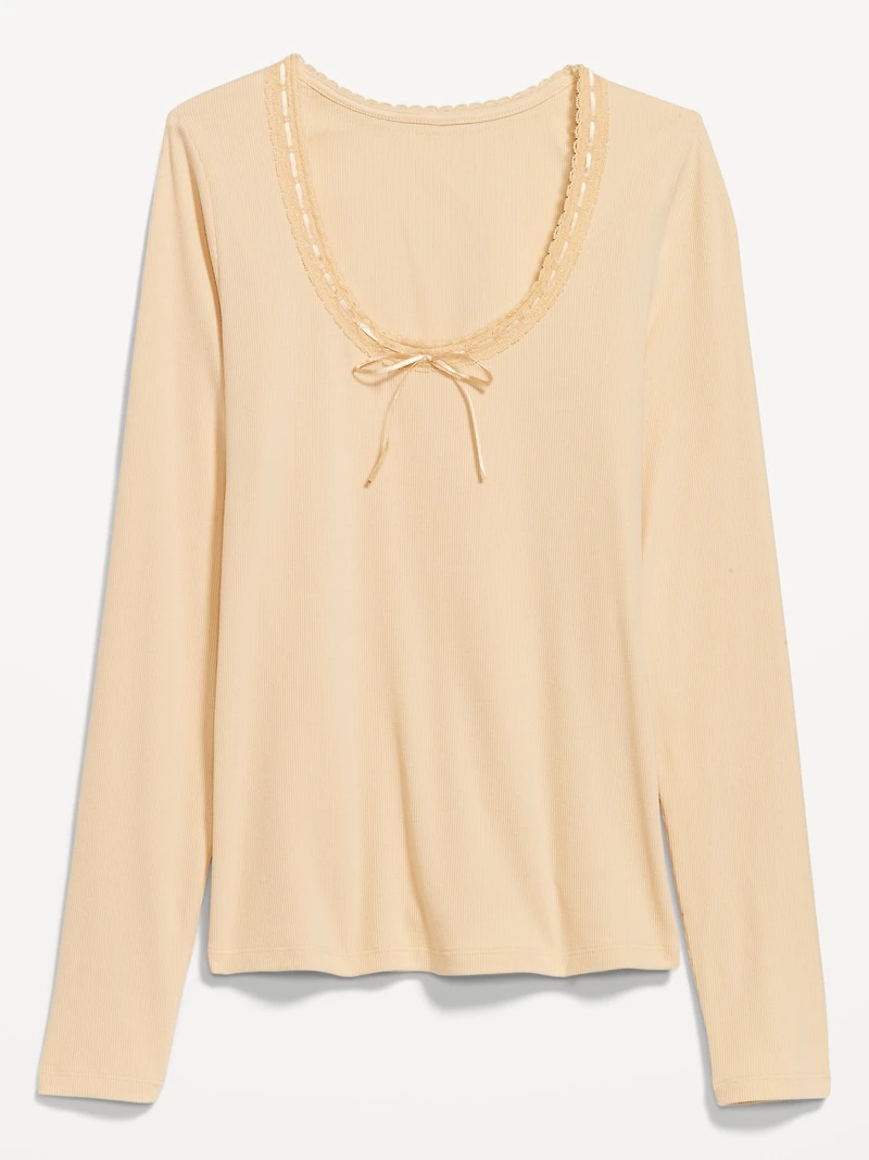 Scoop-Neck Long-Sleeve Ribbed Top