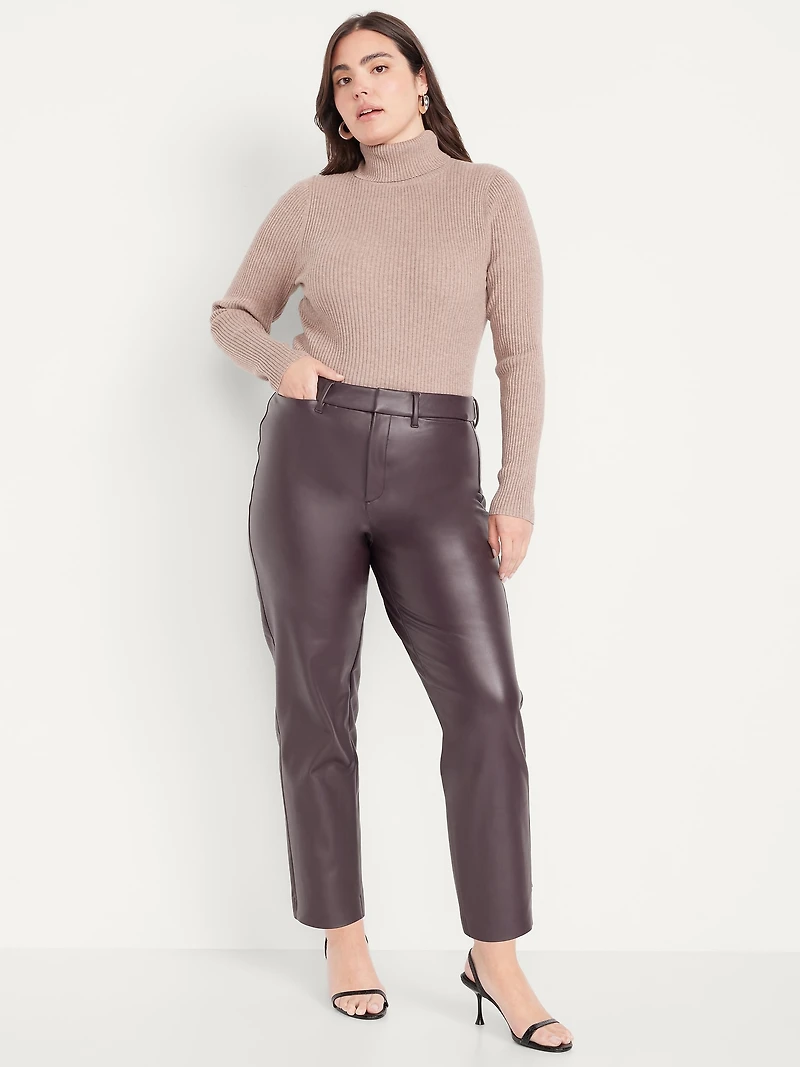 High-Waisted Faux-Leather Pixie Straight Pants