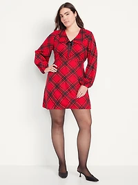 Fit & Flare Long-Sleeve Crepe Mini Dress