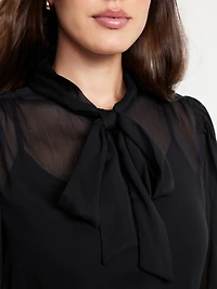 Long-Sleeve Tie-Neck Chiffon Top