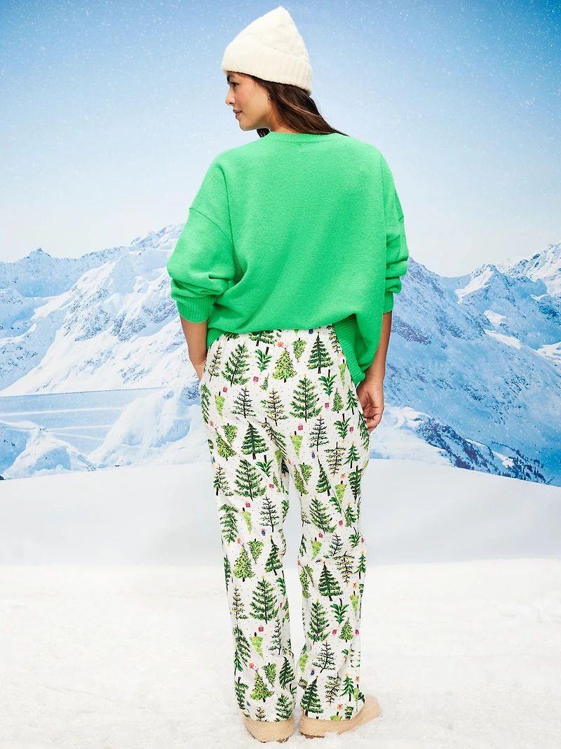 Mid-Rise Printed Flannel Pajama Pants for Women