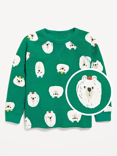 Printed Long-Sleeve Thermal-Knit T-Shirt for Toddler Boys