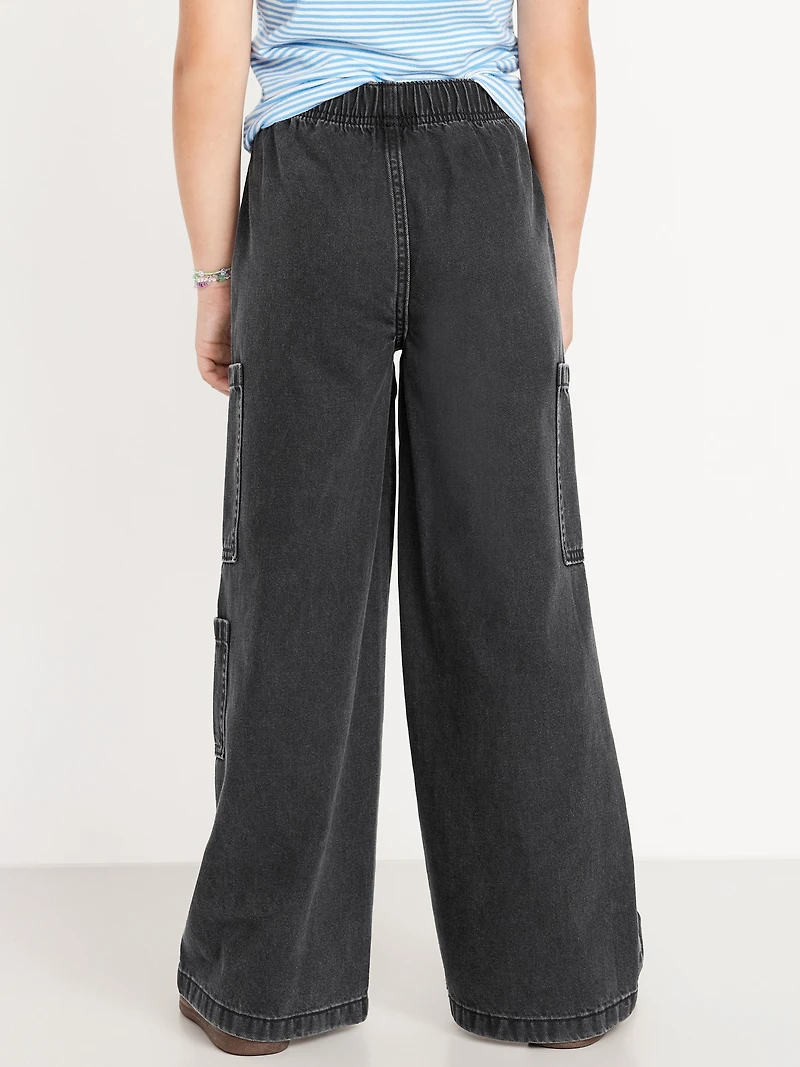 High-Waisted Pull-On Super Wide-Leg Cargo Jeans for Girls
