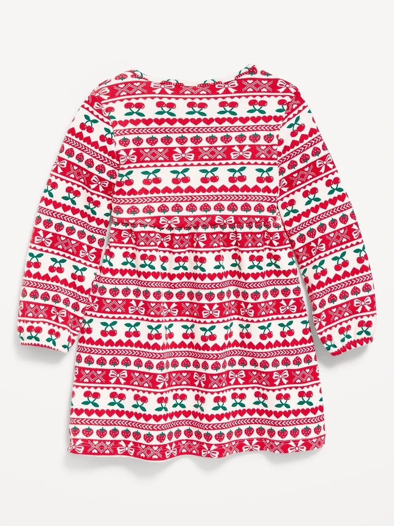 Long-Sleeve Waffle-Knit Dress for Toddler Girls
