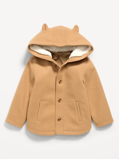Button-Front Critter Hooded Coat for Toddler Girls
